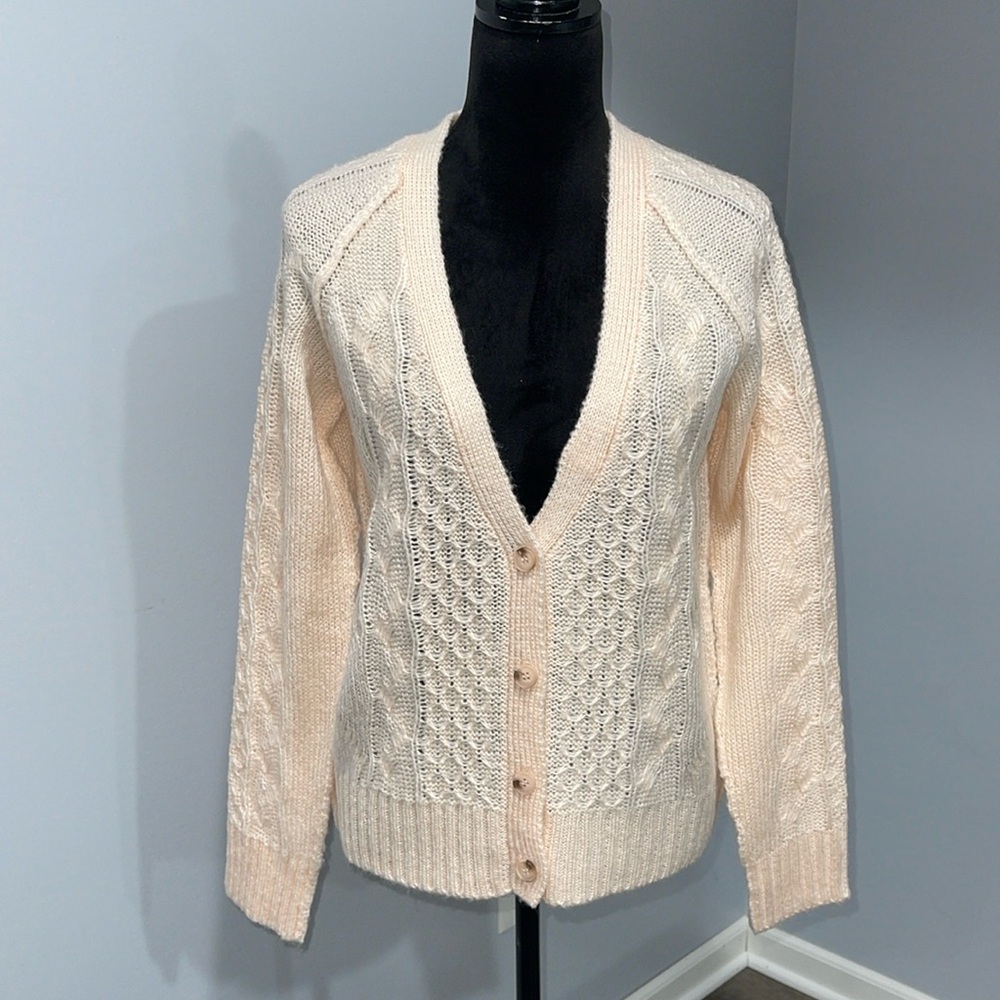J & J Cable Knit Button Front Cardigan Soft Pink Color Size Medium